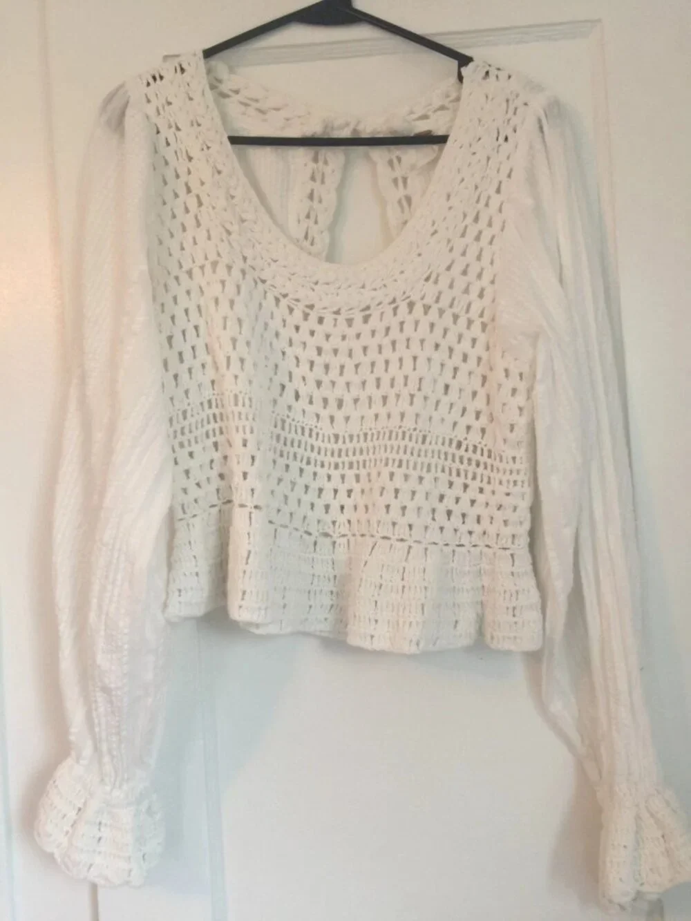 Free People Megan Crochet Top White Cropped Bell Sleeve L